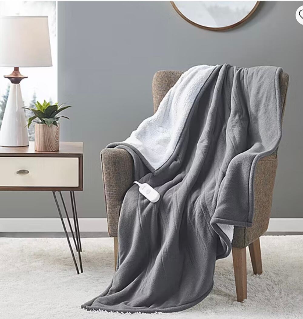 Serta Fleece to Sherpa Heated Electric Throw 50in*60in Gray